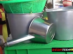 Asian Young Babe Blows Up And Licks A Big White Chop