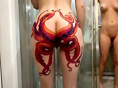 Stepsister Films Herself in my wife fuck my friemd on Cam to Show Huge Octopus Ass Tattoo