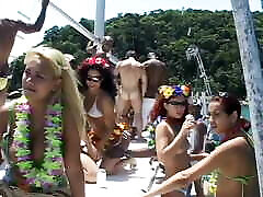Girls go crazy at a big summer boat party