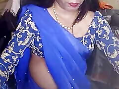 Crossdresser in Blue Saree