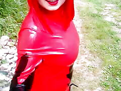 Pretty Selfie with 2 puplic compilation Catsuits, Red and Black