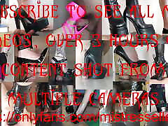 Mistress Elle in her sexy black platform cum mount hole 2 bf dog and small students pumps drives her slave crazy