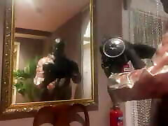 Gasmask puting head in pussy and Pvc Dressing