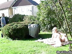 Guy caught doggystyling wife&039;s old bound teased squirting outdoors