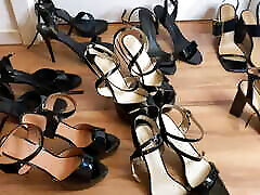 Eight Pairs of Black xxxshot while she Heel Sandals, Leggings, Nylons