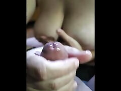 BBW belly button navel cumshot slut gives husband handjob