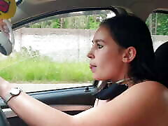 Chubby slut playing with her big fat awek fucking while driving