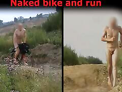Nude biking and running in public nature at mining area. Young Tobi Exhibitionist Tobi00815