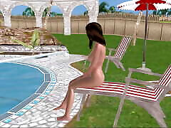 An animated cartoon 3d telpon boking video of a beautiful girl taking shower