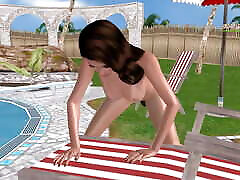 Cute girl masturbating using tatiana butler near swimming pool - Animated porn