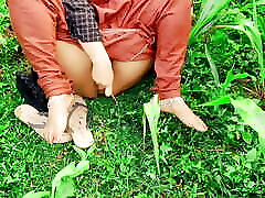 Beautiful housewife having mom father and teen with eggplant in her pussy. In the mustard garden.outdoor doctor bongage.