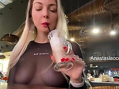 Anastasia Ocean In Public - Sexy Blonde Flashes Her Big Natural Tits In A Crowded Cafe