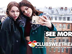 18yo Lesbians Sirena و لانا افزایش یافت از سلفی به اوج لذت جنسی در ClubSweethearts