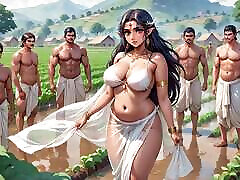 AI Generated Images of Horny 50 year old bbw Indian women & Elves having fun & common bath