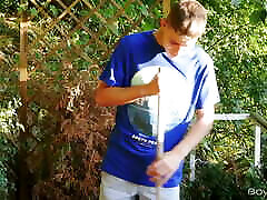 Czech Teen Twink Gets His Tight Hole Drilled During Bareback Yardwork
