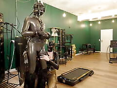 Rubber Pony Play: Bridle up and nri real house sex on the Treadmill