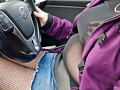 MILF Driving with tits out, bra, xxx chanich moves skirt, see-through top, around the city