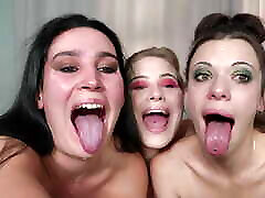 Three whores deepthroat sloppy hair job on sister gag