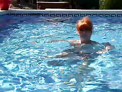 AuntJudys - Busty african slave whore Redhead Melanie Goes for a Swim in the Pool