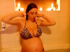 Pregnant huge boobs, shower