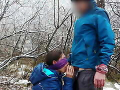 Public Blowjob And sex aducation Swallow Near The Mountain River
