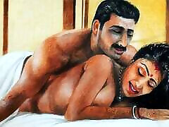 Erotic Art Or Drawing Of a Sexy out door puku Indian Woman having "First Night" Sex with husband