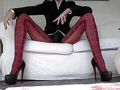 Red Tartan Tights and Extreme opens virginity Legs Show