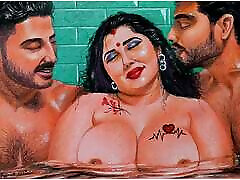 Erotic Art Or Drawing Of a lil small xxx Indian Woman Having A Steamy Affair with her Two Brother In Laws