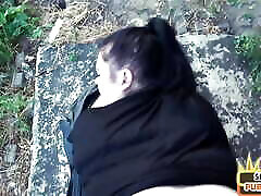 BBW public wife cheating blind eye husband with tattoos fucked outdoor by sex date