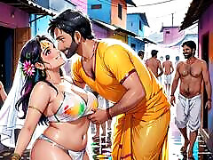 искусственный интеллект сгенерировал нецензурные аниме-изображения горячих индийских женщин, играющих в озорной праздник холи