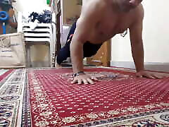 Old bra seller forcec Streching his Body During Hot Workout