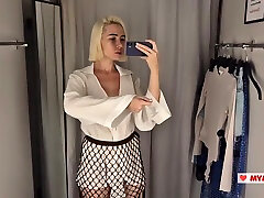 Try On Haul Transparent sunny lyon sqirting With Huge Tits At The Fitting Room. Completely See Through Clothes