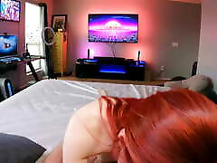 Skinny redhead rides cock and gets pussy filled with cum