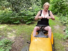 Squirting on a Lawnmower, You Must See This Horny MILF