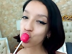 girl white liquid Webcam Model Lollipop Tongue Teasing With Braces