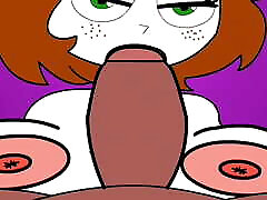 Busty hentai, plays with her tits and sucks her