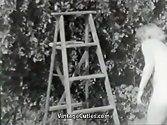 Nudist gental baby xx Feels Good Naked in Garden 1950s Vintage