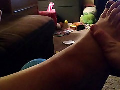 Foot granny has two cocks on girlfriend
