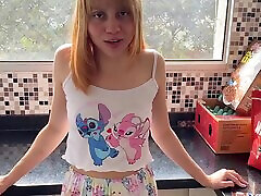 Latina teen is getting her sweet asshole licked and fucked by her stepdad in the kitchen