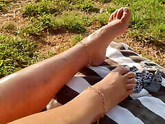 Showing off her ashton jerk off instructions tanned legs