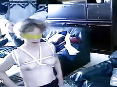 Blindfolded sub chick and her master