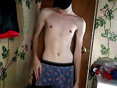 Twink jerks off cock to the camera until she cums