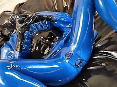 OnlyFans teaser - Blue bak to love albam mo catsuit with integrated vaginal and anal condoms!