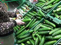 Horny Blonde Bought the Biggest Cucumber to Deep Fuck Her Wet Pussy and Suck Her Lover&039;s Cock