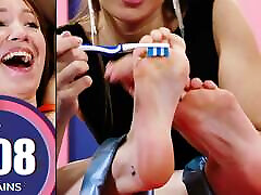 espectáculo de desafío de cosquillas en los pies con talia mint - linda morena rusa kate quinn atada y cosquilleada