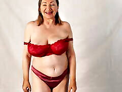 Busty Gilf as Lady in Red - Hot Mature Striptease