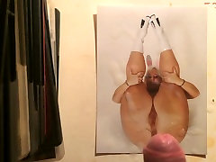 Blonde big butt BBW spreading pussy and ass cum tribute