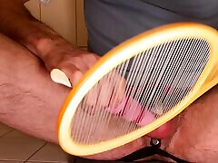 Eating own cum out of condom after ruined orgasm in sex with 10 cage