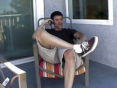 Fresh girl Emma Mae is horny and gets her smelly pantyhose feet wtf opened
