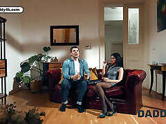 DADDY4K. Small-titted brunette is PROFESSIONALLY CHEATING on her BF in the next room